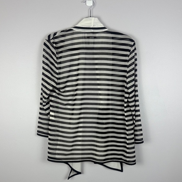 Joseph Ribkoff Floral Detailed Black and White Sheer Striped Cardigan Size 12 - Picture 10 of 10